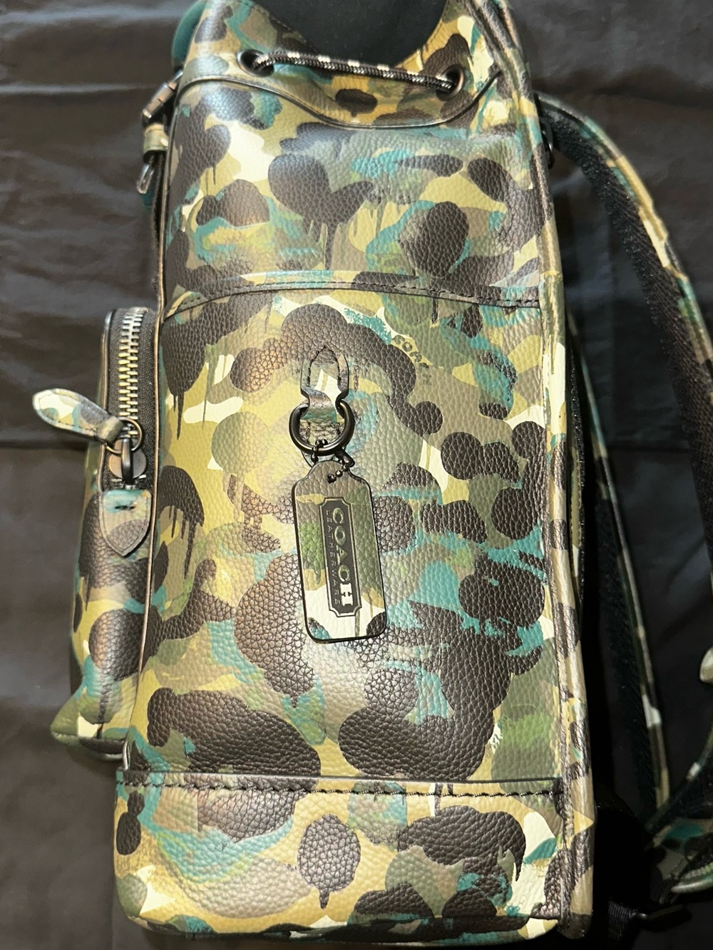 COACH League Green Camo Leather Backpack with Black Accents - Picture 6 of 8